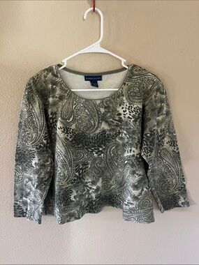 Karen Scott Sage Green Paisley Long Sleeve Scoop Neck Top